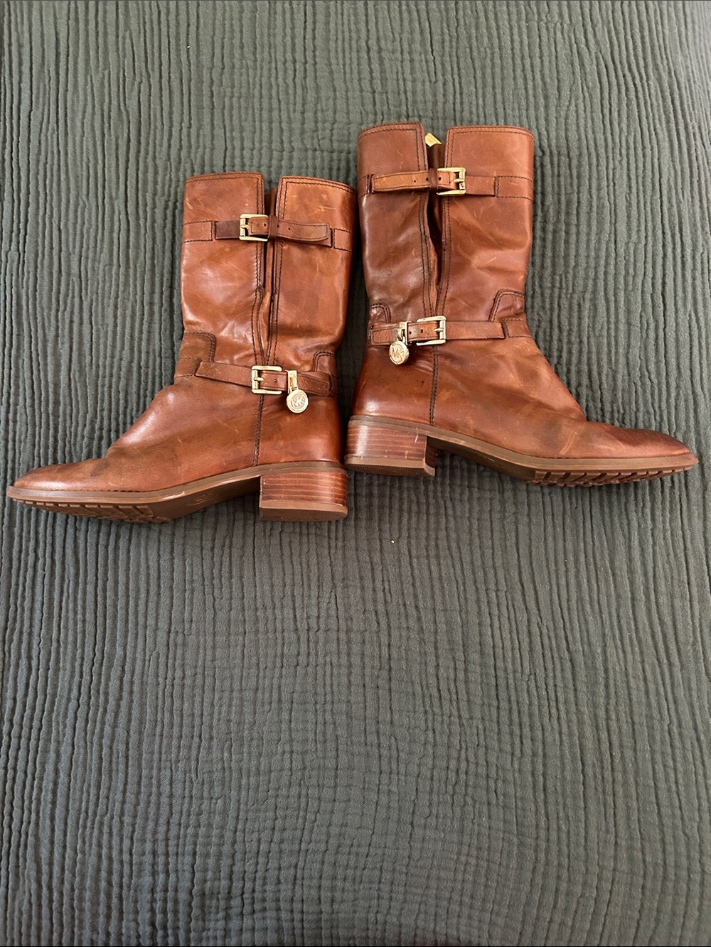 Michael Kors Blake Leather Mid-Calf Lace-Up Boots Size 8